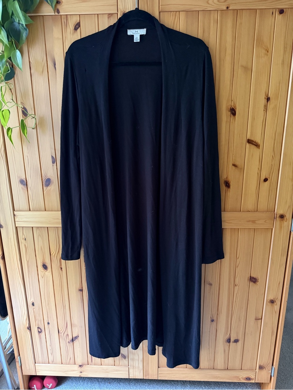 H by Halston Black Long Open-Front Cardigan
